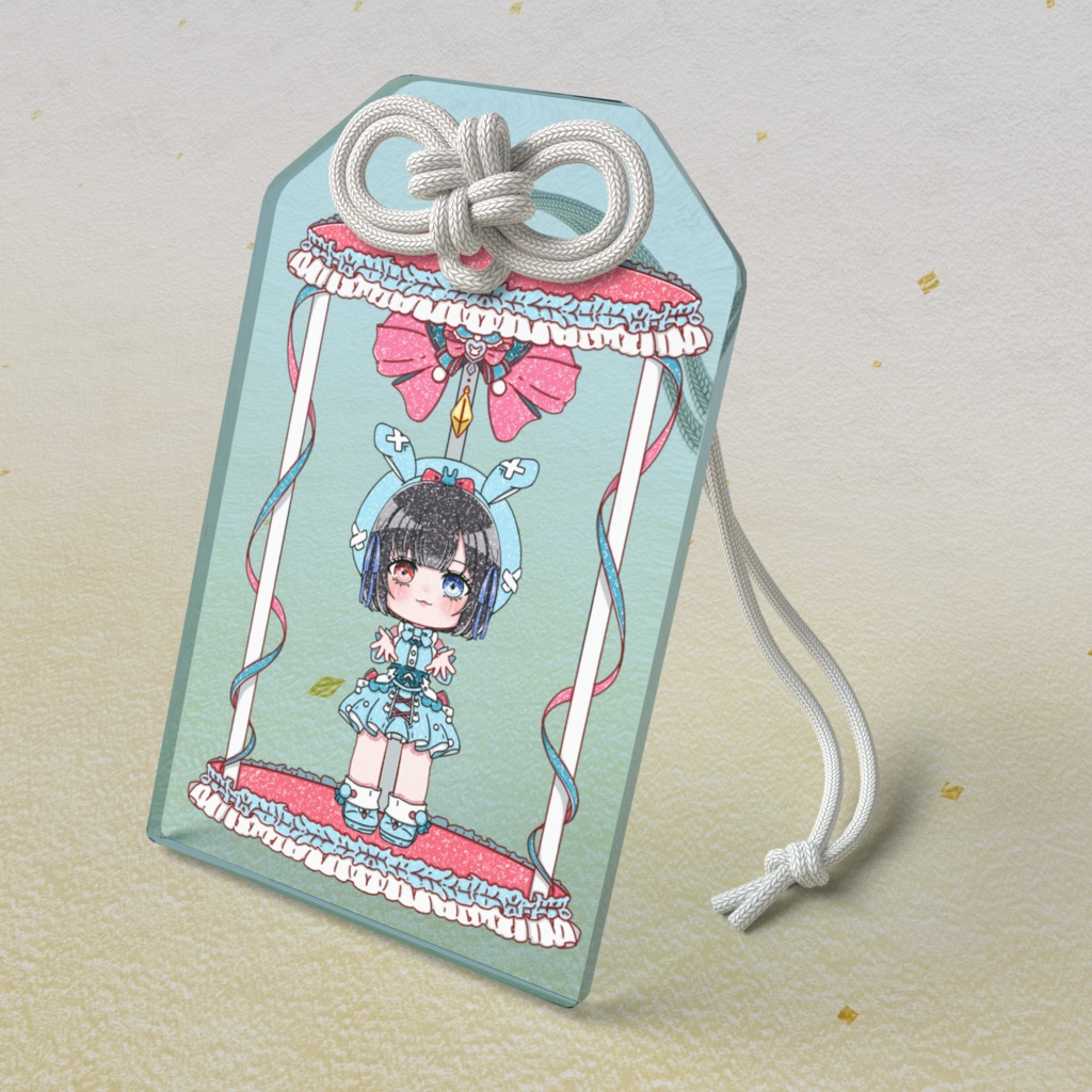 ぴぃい 冬うさぎモチーフ アクリルお守り 【イラスト ラメVer】