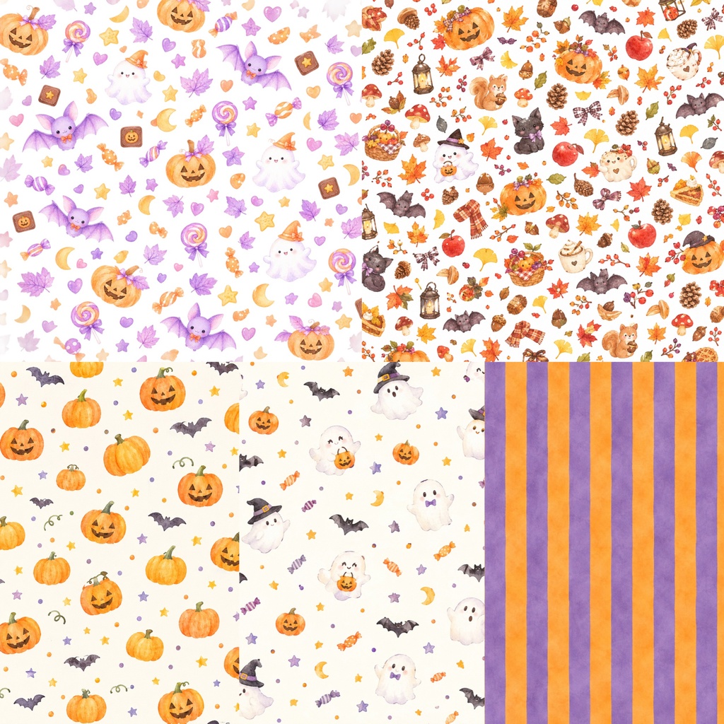 ハロウィン デジタルペーパー｜水彩 5種類セット｜Halloween Digital Paper