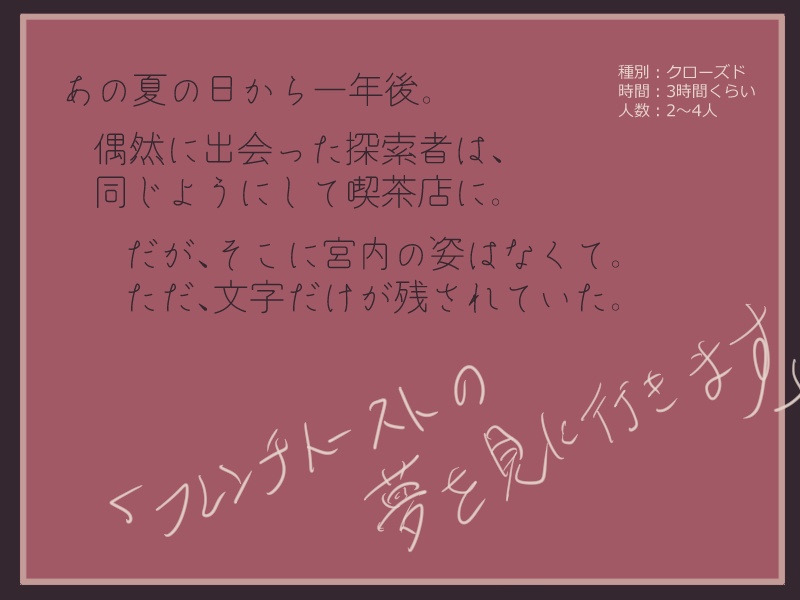 CoC6版シナリオ「フレンチトーストじゃ夢見がち」