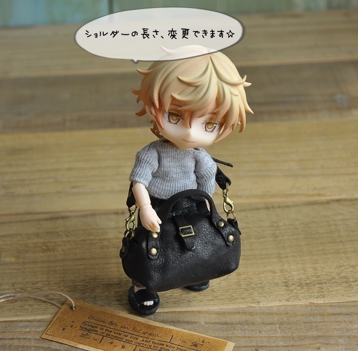 【再販】ミニチュア ブラックレザー ボストンバッグ ショルダー   オビツ ブライス ドール