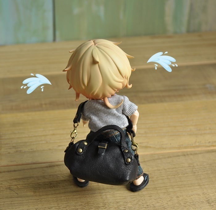 【再販】ミニチュア ブラックレザー ボストンバッグ ショルダー   オビツ ブライス ドール