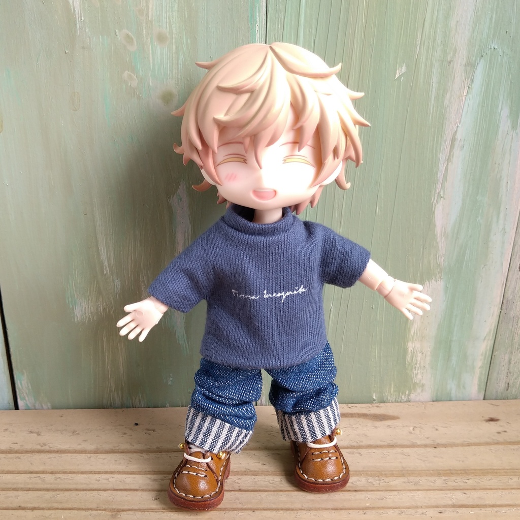 選べる色 / ネイビー or ライトネイビー  デニム / バイカラーの ルーズパンツ　服　オビツ１１ OB11