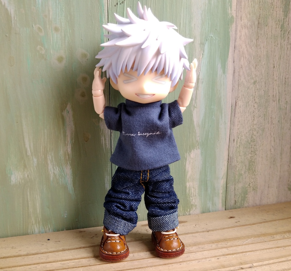 濃いネイビー：デニム   ルーズパンツ　ロールアップ デニム 服　オビツ１１ OB11