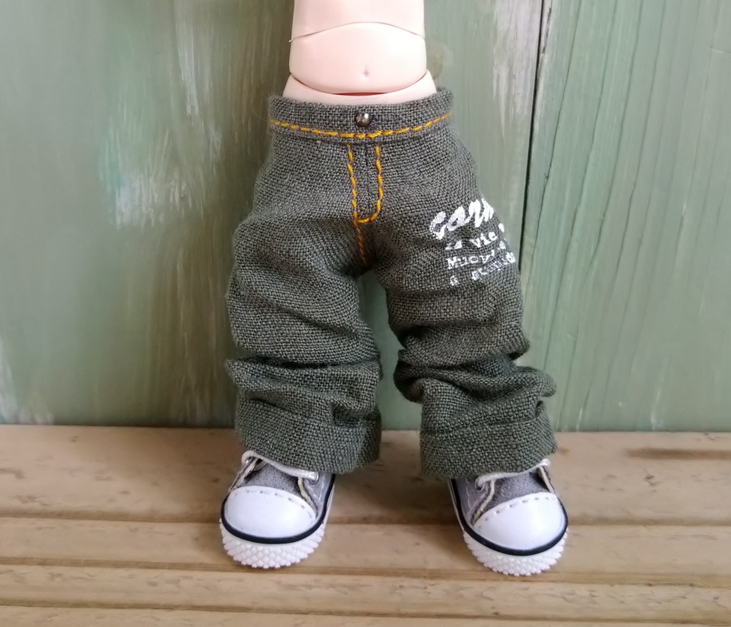 カーキリネン/ルーズパンツ　ロールアップデニム ライトネイビー 服 オビツ１１ OB11