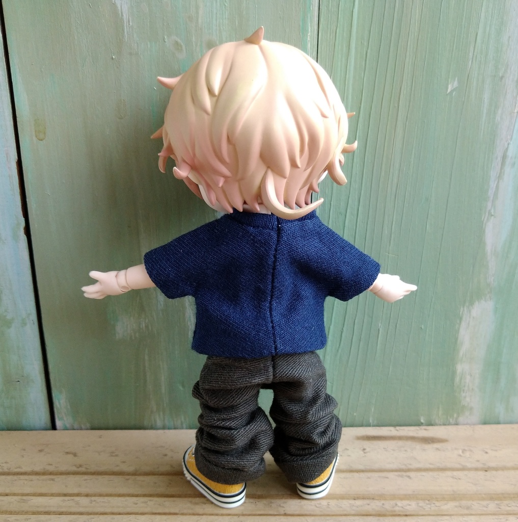 厚みのある生地  カーキ色チノクロス/ルーズパンツ　ロールアップデニム ライトネイビー 服 オビツ１１ OB11