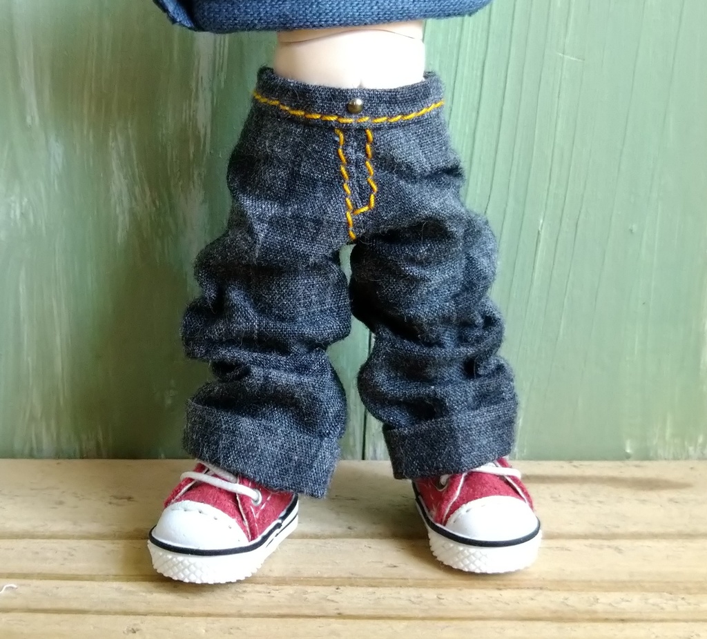 ブロックチェック   ツイルコットン  ロールアップ ルーズパンツ 服 オビツ１１ OB11
