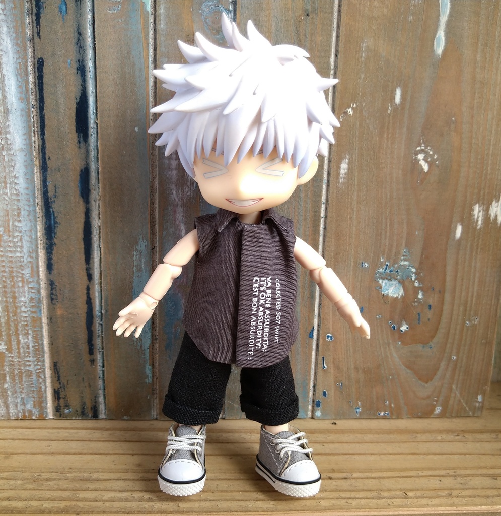 無地も可能☆【3色】オリジナルハンドプリント+ネクタイ+ノースリーブシャツ 選べる3色 Yシャツ ねんどろいど どーる オビツろいど ob11 服 ゴシック モード