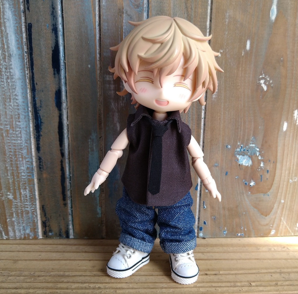 無地も可能☆【3色】オリジナルハンドプリント+ネクタイ+ノースリーブシャツ 選べる3色 Yシャツ ねんどろいど どーる オビツろいど ob11 服 ゴシック モード