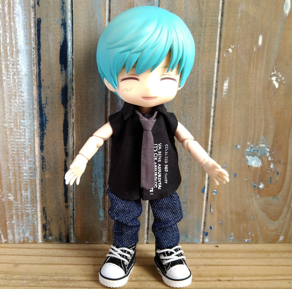 無地も可能☆【3色】オリジナルハンドプリント+ネクタイ+ノースリーブシャツ 選べる3色 Yシャツ ねんどろいど どーる オビツろいど ob11 服 ゴシック モード