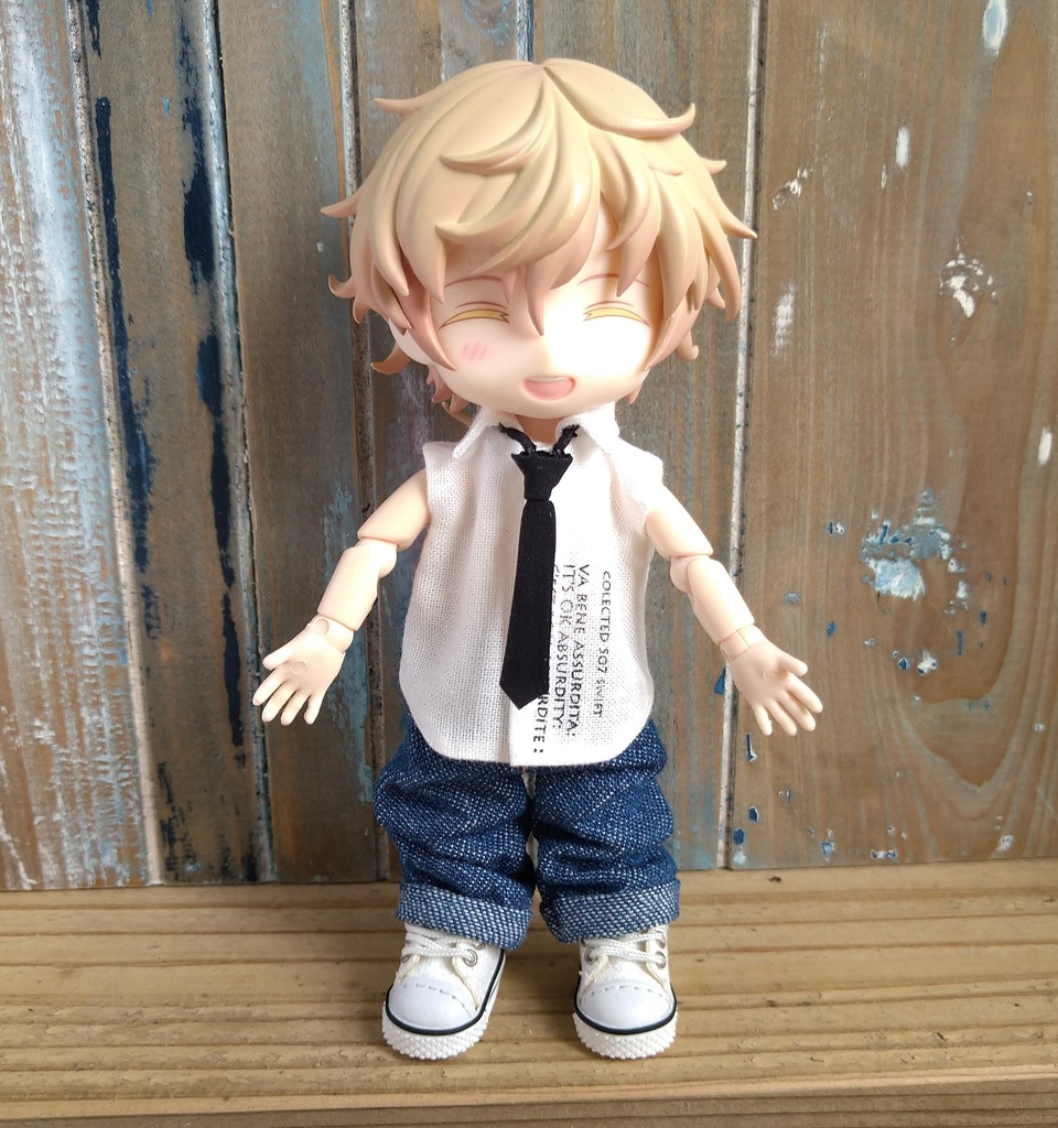 無地も可能☆【3色】オリジナルハンドプリント+ネクタイ+ノースリーブシャツ 選べる3色 Yシャツ ねんどろいど どーる オビツろいど ob11 服 ゴシック モード