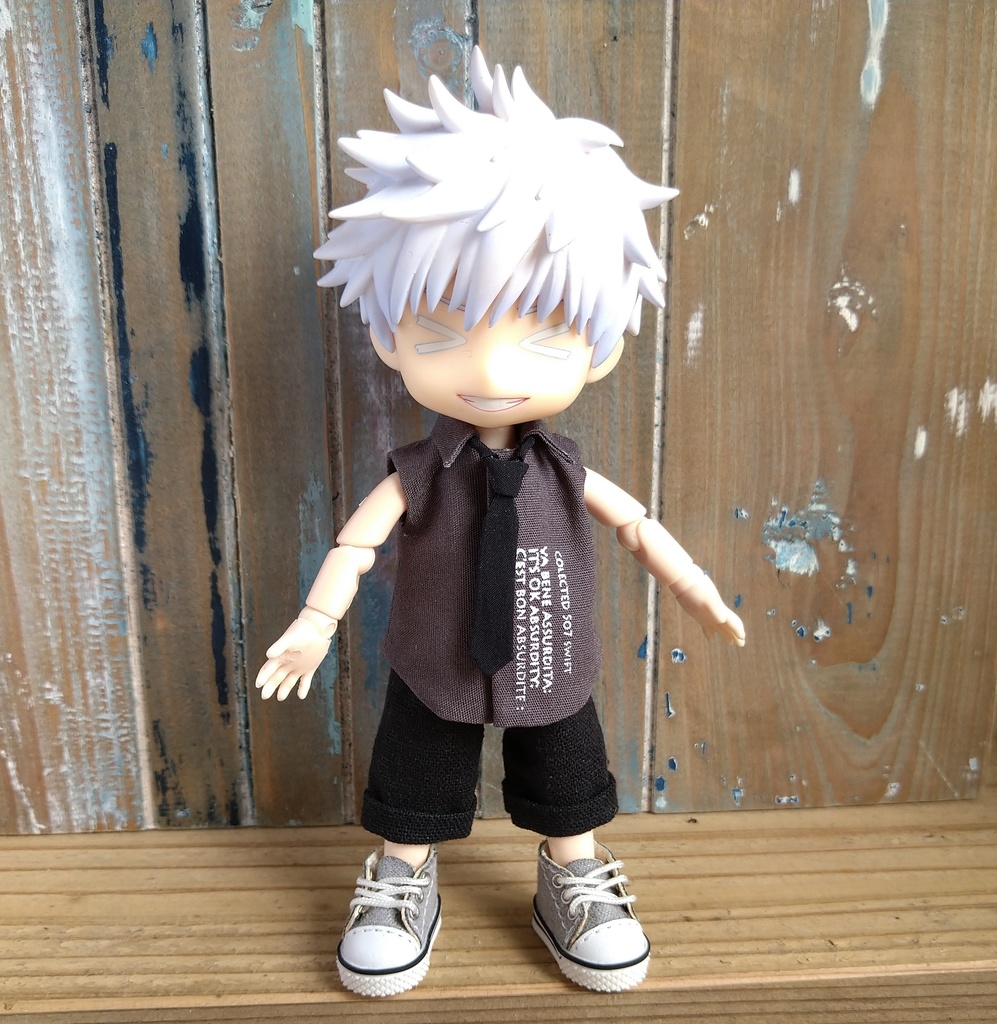 無地も可能☆【3色】オリジナルハンドプリント+ネクタイ+ノースリーブシャツ 選べる3色 Yシャツ ねんどろいど どーる オビツろいど ob11 服 ゴシック モード