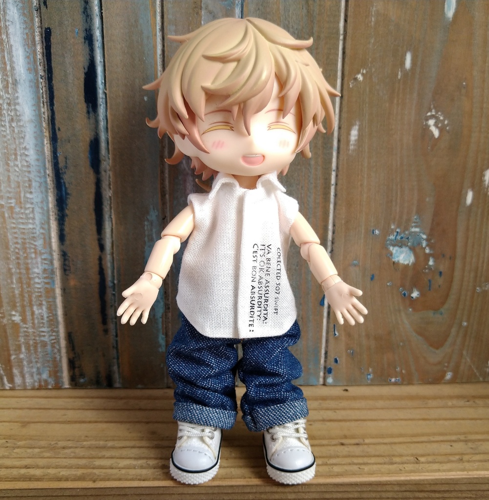 【3色】オリジナルハンドプリント+ノースリーブシャツ 選べる3色 Yシャツ ねんどろいど どーる オビツろいど ob11 服 ゴシック モード