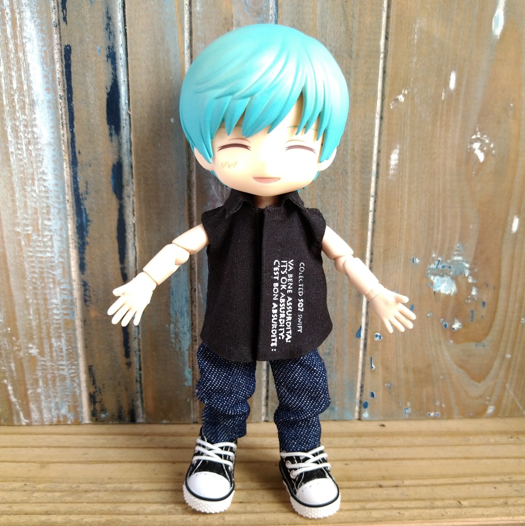 【3色】オリジナルハンドプリント+ノースリーブシャツ 選べる3色 Yシャツ ねんどろいど どーる オビツろいど ob11 服 ゴシック モード