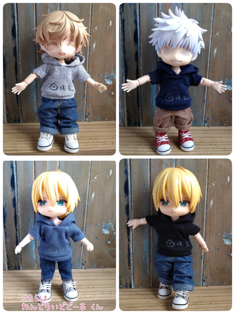 【ねんどろいどどーる、オビツろいど兼用】選べる４色 →  細めの半袖パーカー  オビツ11   ねんどーる  ねんどろいど どーる パーカー  服  