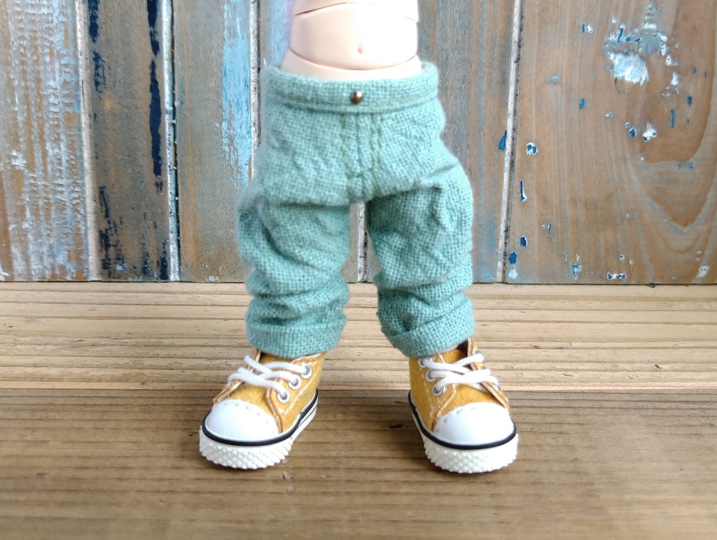 【選べる6色】細めの ロールアップルーズパンツ ライトネイビー 服 オビツ11 OB11