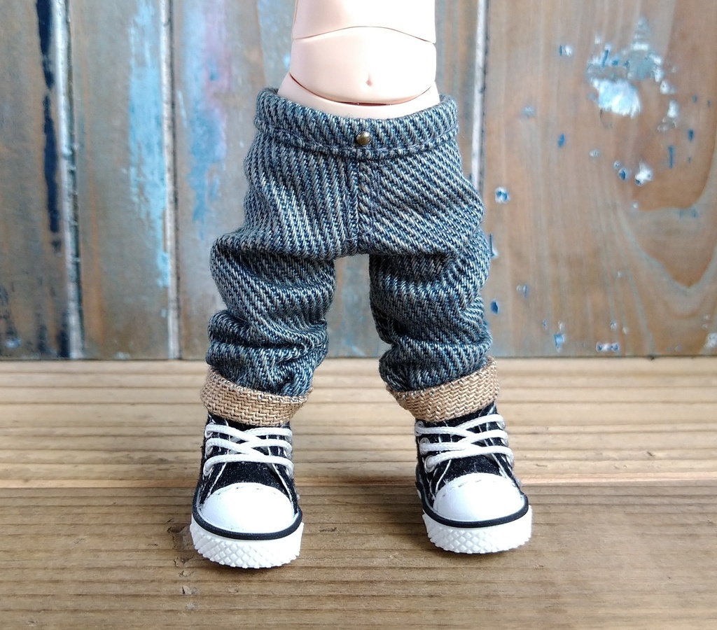 【選べる6色】細めの ロールアップルーズパンツ ライトネイビー 服 オビツ11 OB11