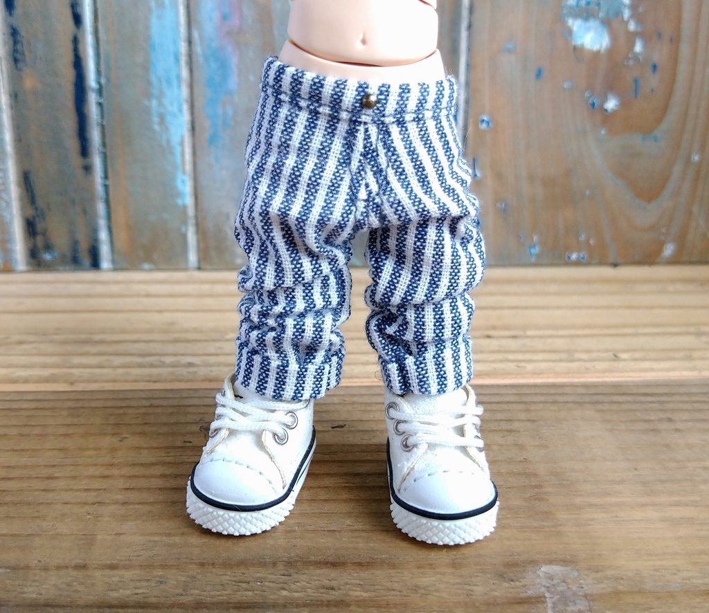 【選べる6色】細めの ロールアップルーズパンツ ライトネイビー 服 オビツ11 OB11