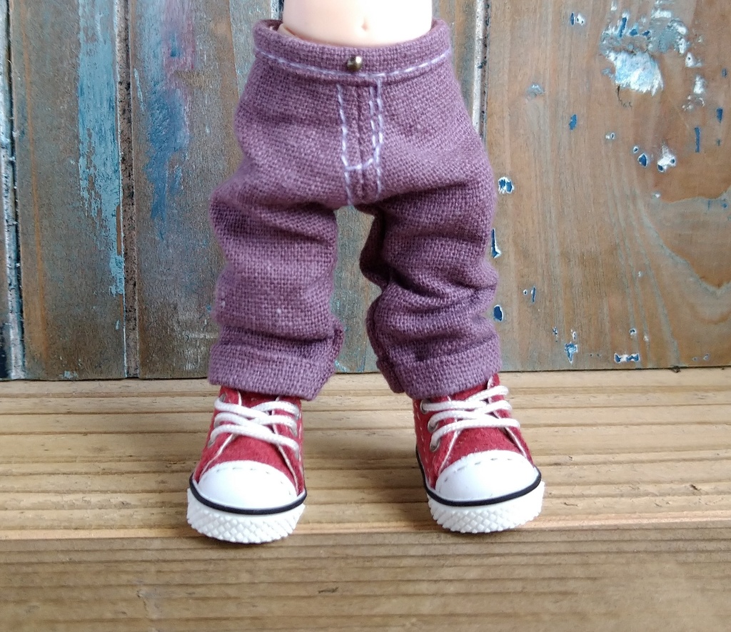 【選べる6色】細めの ロールアップルーズパンツ ライトネイビー 服 オビツ11 OB11