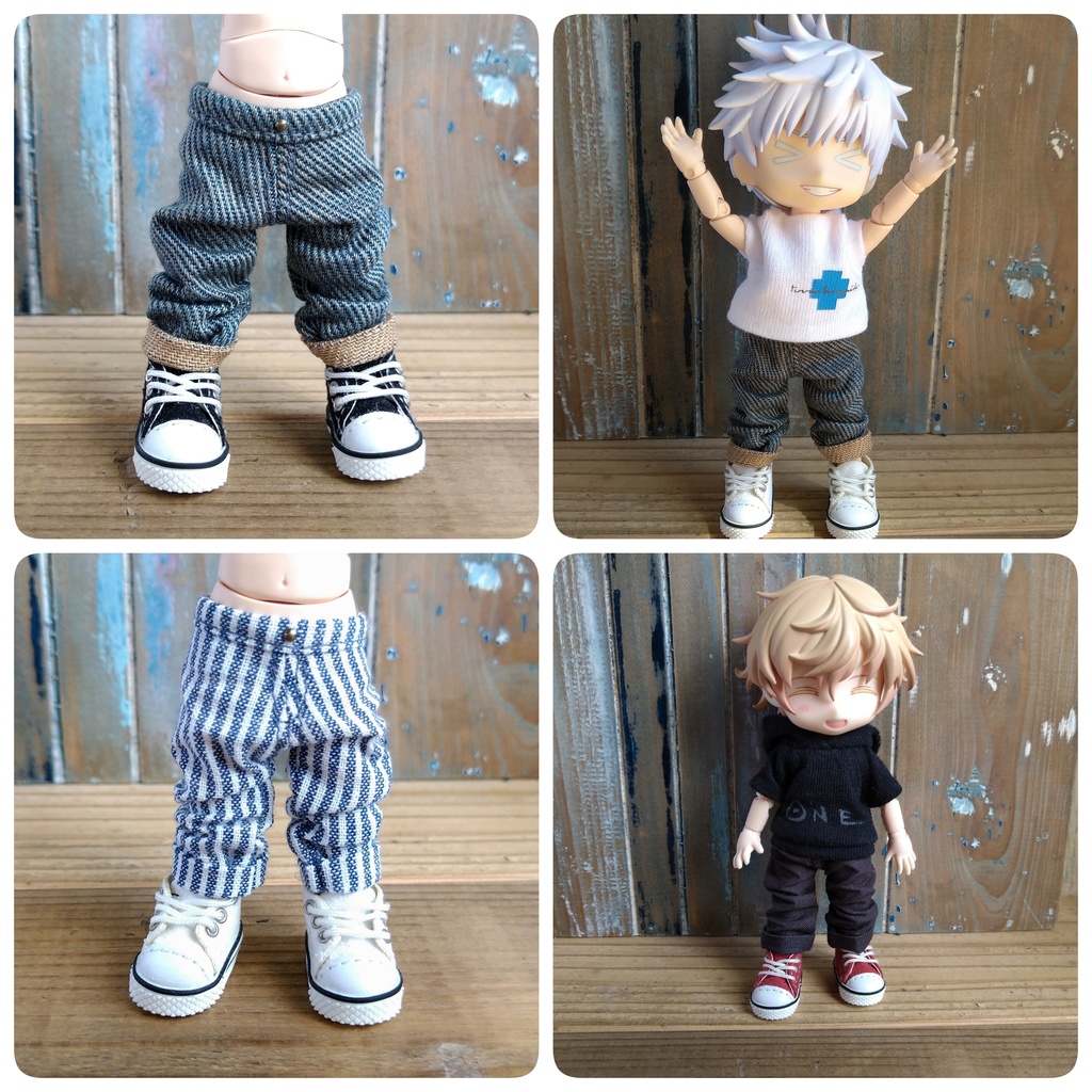 【選べる6色】細めの ロールアップルーズパンツ ライトネイビー 服 オビツ11 OB11