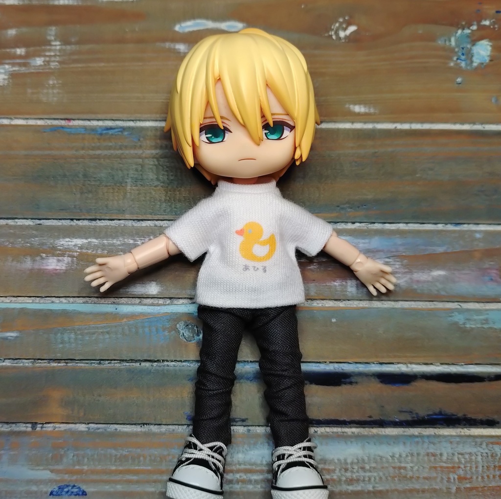 アイロンプリントTシャツ🐤 あひる 白地のTシャツ ob11 ねんどろい オビツ ドール 服