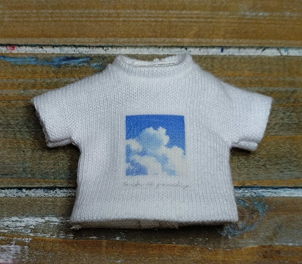 アイロンプリントTシャツ☁🟦 夏空　白地のTシャツ ob11 オビツ ねんどろいど ドール 服