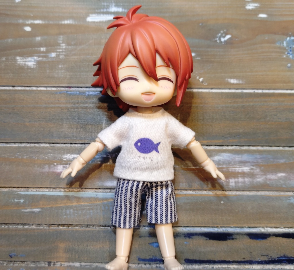 【セットアップ】さかな🐟️のアイロンプリントロゴ Tシャツ&ハーフパンツ オビツ11 ob11 服 ねんどろいど
