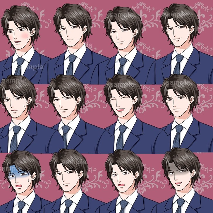 【無料あり】スーツ男性の全身立ち絵【表情16種類】