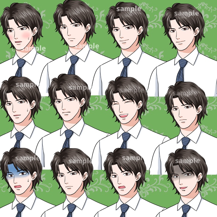 【無料あり】スラックスの男性の全身立ち絵【表情16種類】