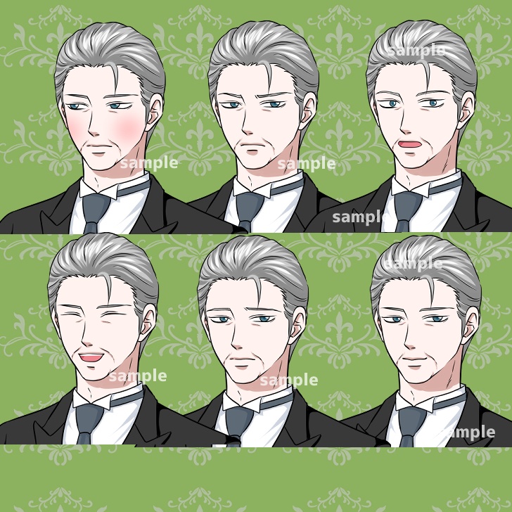 【無料あり】シニア執事男性の全身立ち絵【表情12種類】
