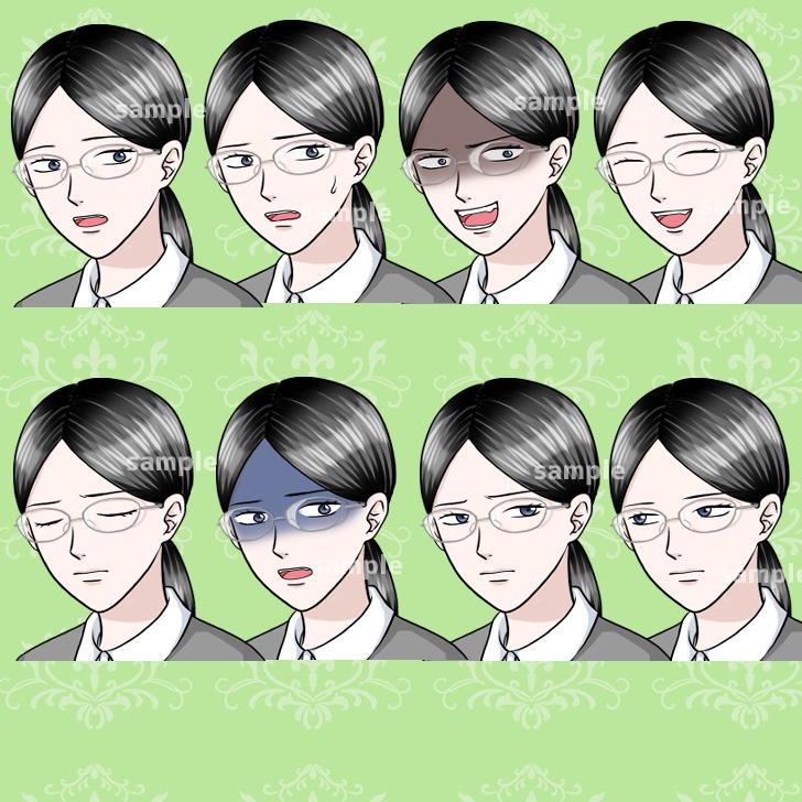 【無料あり】地味な眼鏡の女性の全身立ち絵【表情16種類】