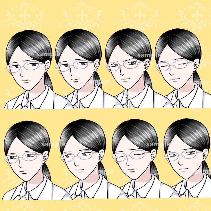 【無料あり】白衣の地味な眼鏡の女性の全身立ち絵【表情16種類】