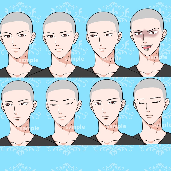 【無料あり】坊主の男性の全身立ち絵【表情16種類】