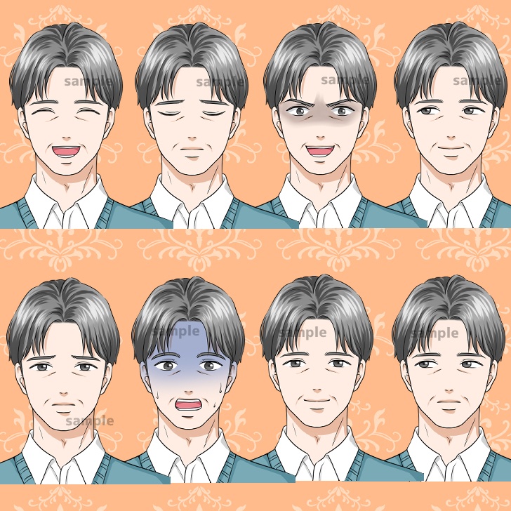 【無料あり】本を抱えた中年男性(おじさん)の全身立ち絵【表情16種類】