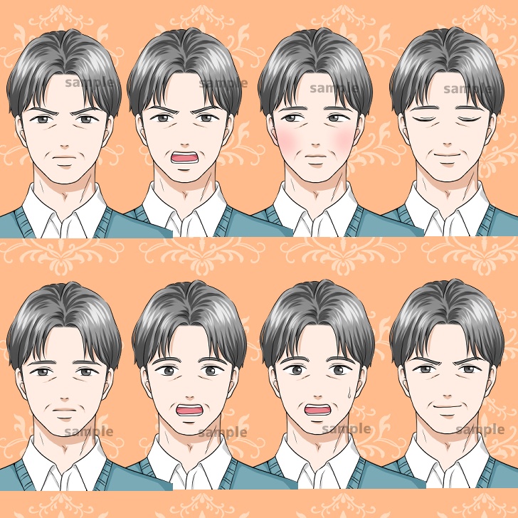 【無料あり】本を抱えた中年男性(おじさん)の全身立ち絵【表情16種類】