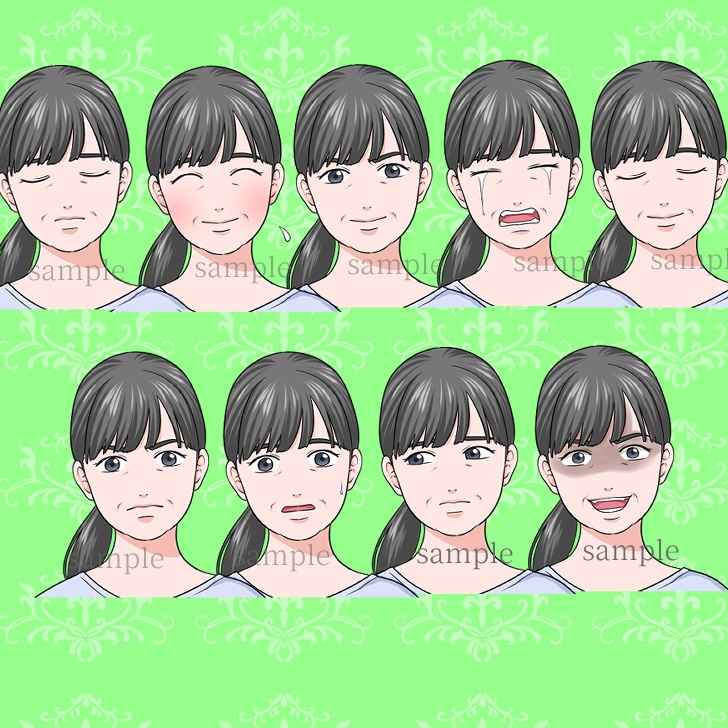 【無料あり】チュニックを着た中年女性の全身立ち絵【表情18種】