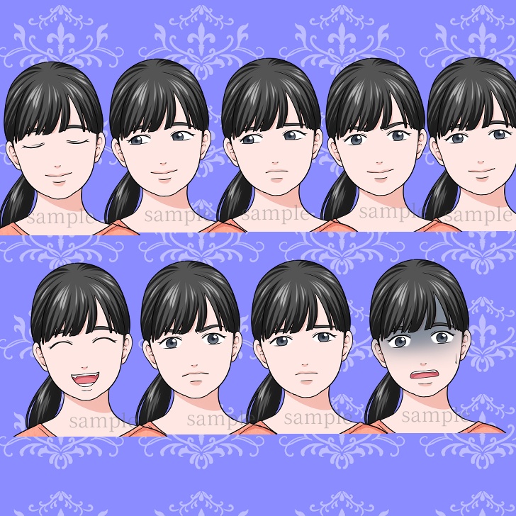 【無料あり】チュニックを着た若い女性の全身立ち絵【表情18種】