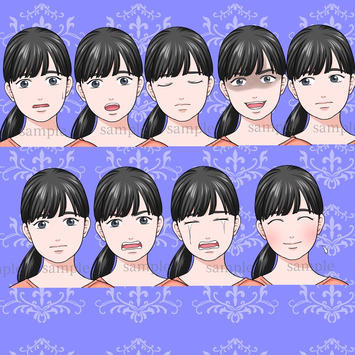 【無料あり】チュニックを着た若い女性の全身立ち絵【表情18種】