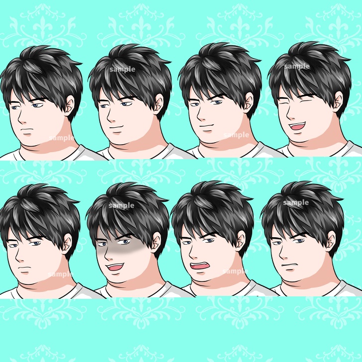 【無料あり】太った男性(眼鏡なし)の全身立ち絵【表情16種類】