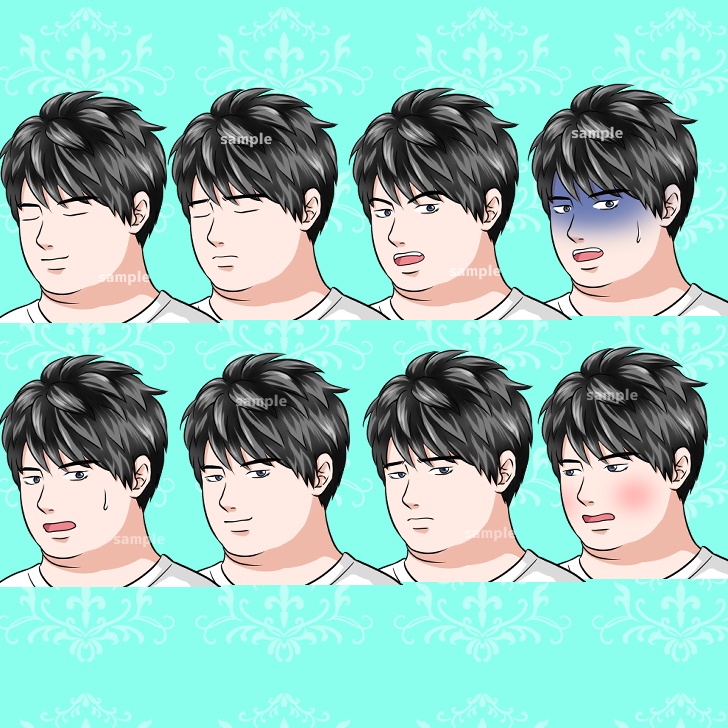 【無料あり】太った男性(眼鏡なし)の全身立ち絵【表情16種類】