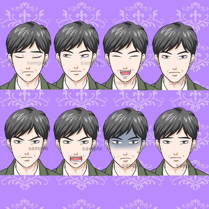 【無料あり】コートを着た中年男性(おじさん)の全身立ち絵【表情16種類】