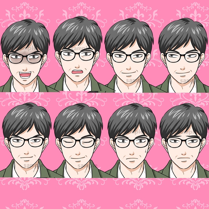 【無料あり】コートを着た眼鏡の中年男性(おじさん)の全身立ち絵【表情16種類】