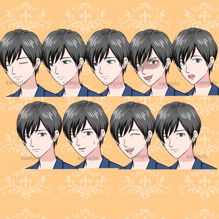 【無料あり】黒髪ショートの中年女性の全身立ち絵【表情18種】