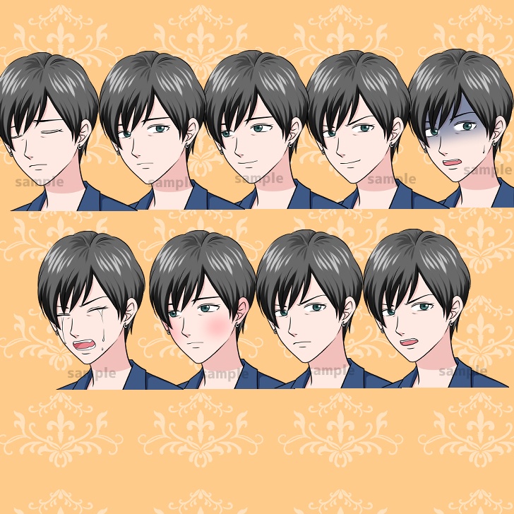 【無料あり】黒髪ショートの中年女性の全身立ち絵【表情18種】