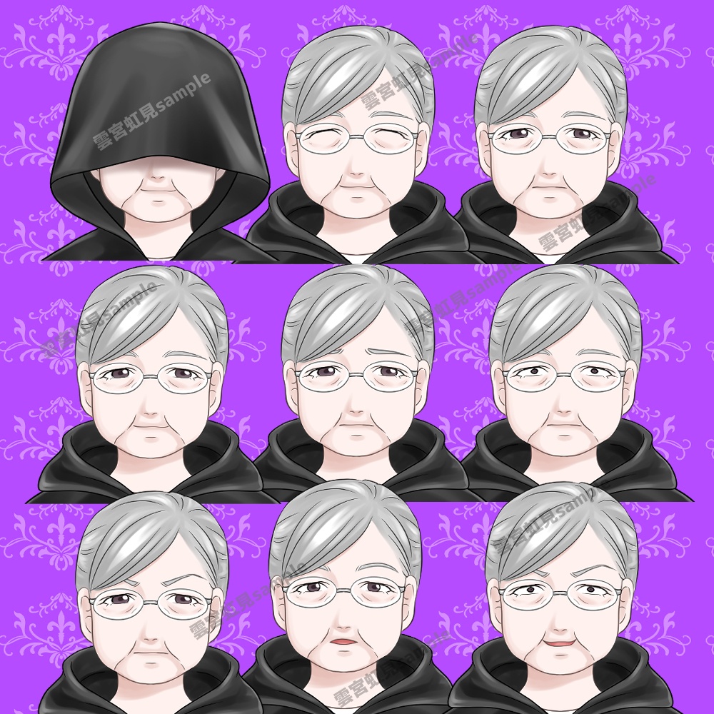 【無料あり】眼鏡のシニア女性の立ち絵 普段着と黒いローブの衣装2種