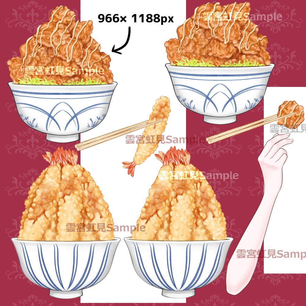 【無料あり】デカ盛りの唐揚げ丼・海老天丼