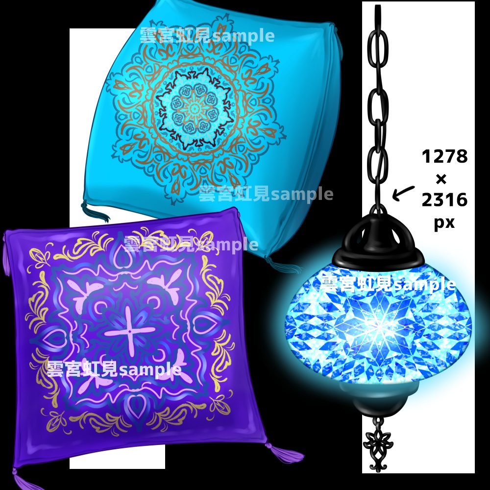 【無料あり】アラビアンなベッドルーム(青系)