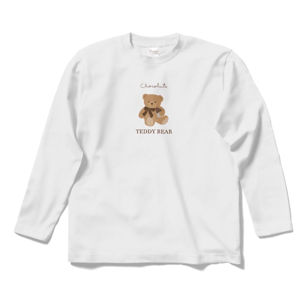 板チョコを食べるテディーベアー ロングスリーブTシャツ