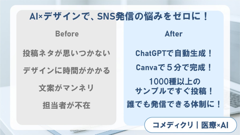 【ChatGPT×Canva対応】1000本以上収録|クリニック広報・医院SNS投稿テンプレートセット|1日5分でプロ級の投稿が完成!