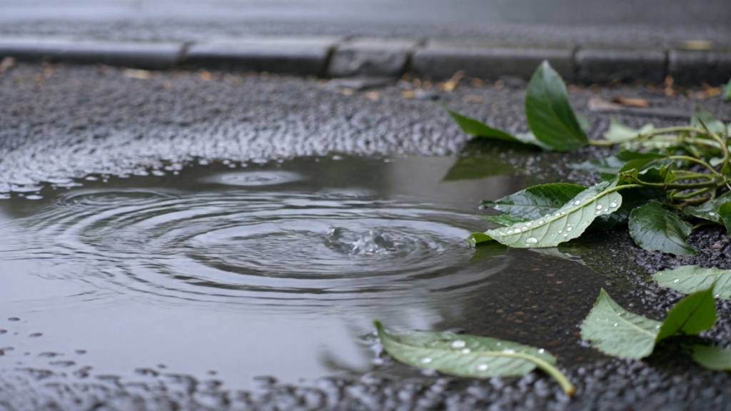 雨粒が際立つ雨音【約3分】