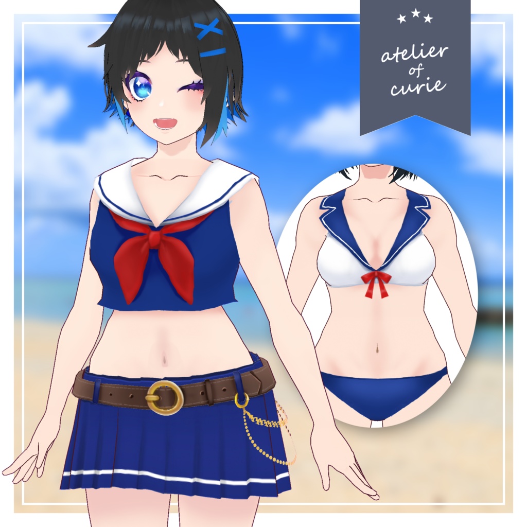 【正式版VRoid対応】セーラーレイヤードビキニセット【テクスチャ】